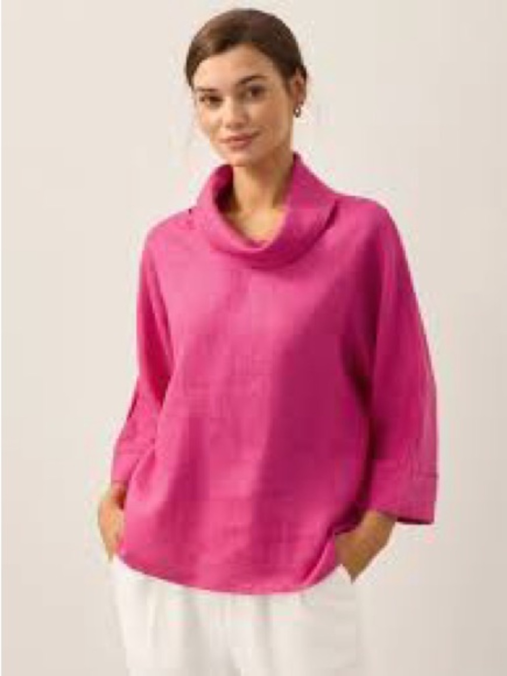 Lintico 100% Linen Dropped Collar Long-Sleeve Top TRISTAN Hot Pink NWT Small